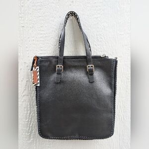 NWT Roberto Pancani Firenze Black Leather With Zebra Trim Handbag Purse Bag